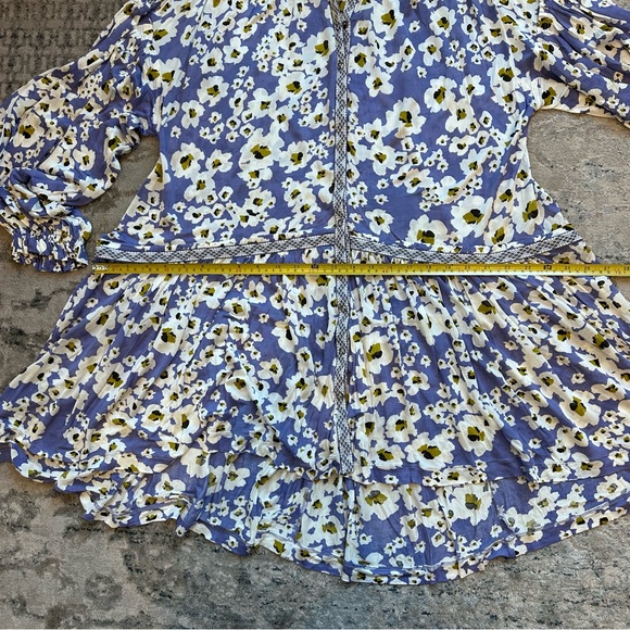 Free People White Blue Love Letter Tunic Bohemian Floral Size Medium - Picture 14 of 15